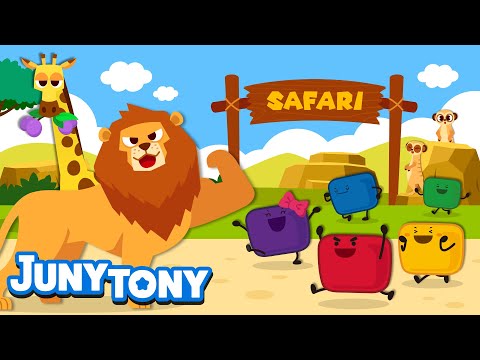 🦁Safari Adventure with Marshmallows | ❤️💛💚💙💜 Five Marshmallows | Animal Songs for Kids | JunyTony