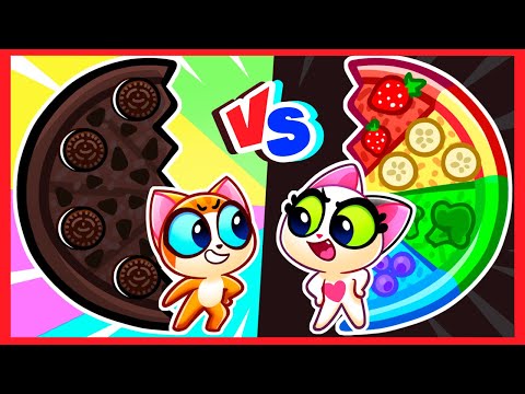 🌈Rainbow VS Chocolate Pizza Challenge🍫 Toddler Video by Purr-Purr Stories