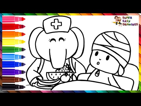 Drawing And Coloring Elly Taking Care Of Sick Pocoy&oacute; 👶🤕🐘🍌🍉🍇🍏 Drawings For Kids