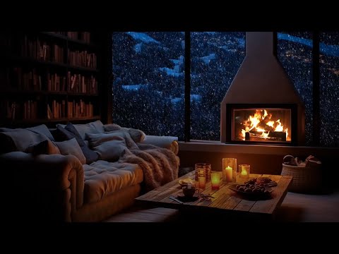 Deep Sleep with Blizzard &amp; Fireplace Sounds | Winter wonderland ASMR | Sleep in the winter ambience