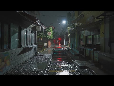 Journey Along an Old Railroad Track in the Rainy Night. Rain Sounds ASMR