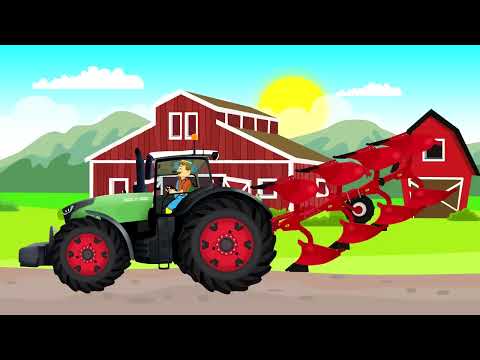 Truck i Tractor- Replacing a punctured tire in the Tractor Production - Cartoon Tractor for Kids