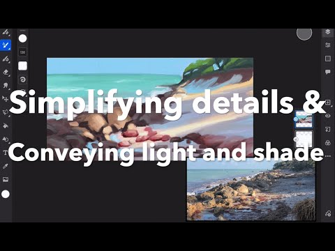 Simplifying details and conveying light and shade - ADOBE FRESCO Live Oil Brushes Seaside Painting