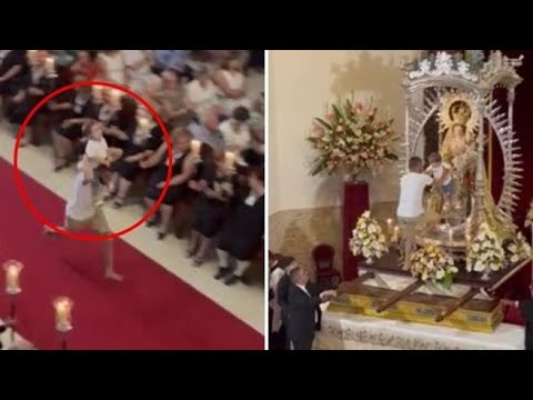 Corre in una chiesa di Tenerife con un bambino sulle spalle e lo lascia accanto alla Vergine