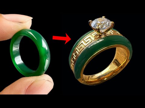 I put jade stone into gold ring - unique jewelry handmade