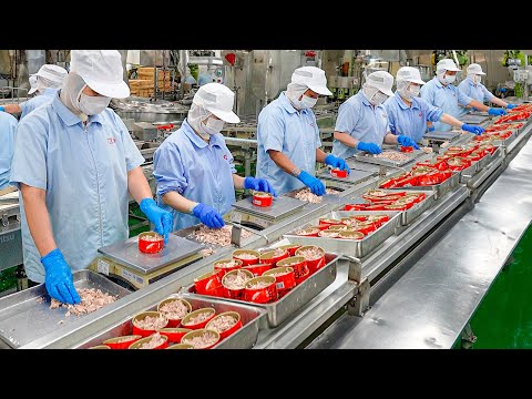 Canned Tuna Processing Plant! Tuna Omelet &amp; Burger Steak Making / 鮪魚罐頭量產工廠 - Taiwan Seafood Factory