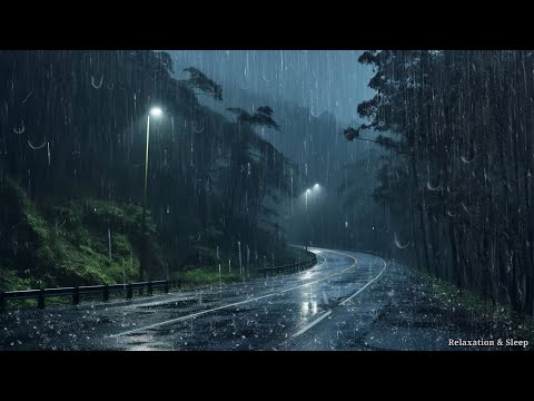 Overcome insomnia in 3 minutes with Heavy Rain, strong Winds on the empty road in the forest