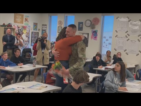 Airman surprises sister at school after 18-month long deployment