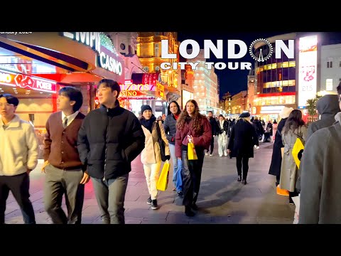 🇬🇧Winter Night Walk in London City 2024 -  London Virtual Travel Video | London Night Walk 4K