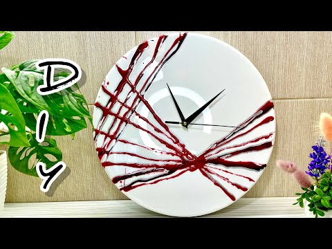 DIY  Epoxy Resin wall clock  White and Red  Resin Art