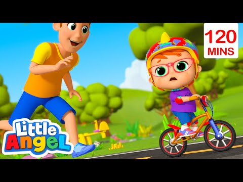 Learn To Ride A Bike | Little Angel | 🚌Wheels on the BUS Songs! | 🚌Nursery Rhymes for Kids