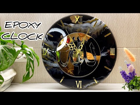 DIY Epoxy resin wall clock  Black and gold