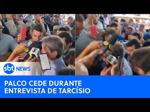 Palco cede durante entrevista de Tarc&iacute;sio de Freitas; veja o momento