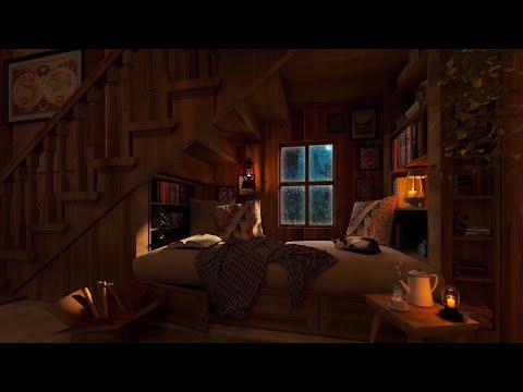 Rainy Night Cozy Secret Nook Ambience - Relaxing Gentle Rain Sounds | 3 Hours