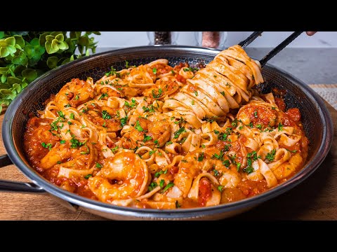 I have never eaten so delicious! Pasta with shrimp! Fast, easy and incredibly delicious!