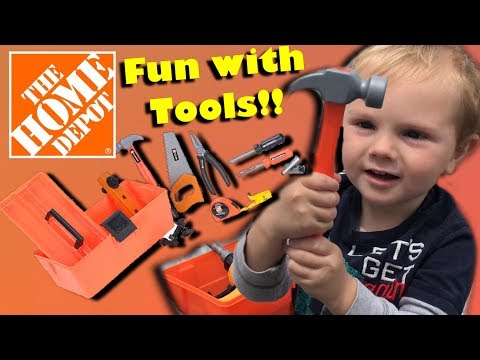 BEST TODDLER VIDEOS! &quot;JUST LIKE DADDY!&quot; TODDLER PLAYS WITH HOME DEPOT TOY TOOLBOX TOOL SET!