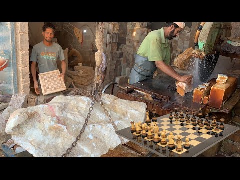 How Multi Color Onyx &amp; Marble Handmade Chess Set are Made || Making Marble Chess Board From Scratch