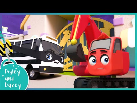 🦁 Baby Lion vs Bandit Bus! 🚜 | Digley and Dazey | Kids Construction Truck Cartoons