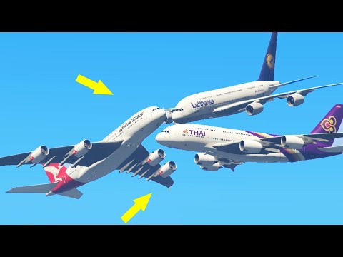 Airbus A380 Emergency Landing After Crashes Mid-Air With Two Airplanes - GTA 5