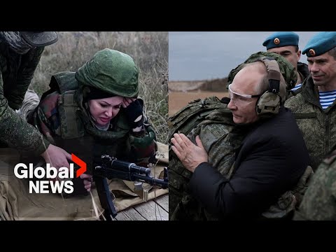 Putin fires sniper rifle on visit with mobilized troops; Russian civilians undergo combat training