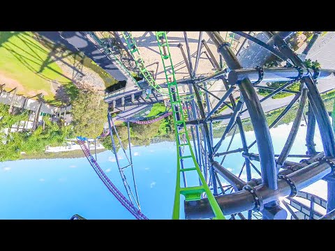 Green Lantern Coaster - Warner Brothers Movie World - Onride - 4K - Wide Angle