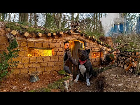 Building UNDERGROUND Bushcraft MUD SHELTER for 3 Days SURVIVAL. Fireplace Cooking. Camping Asmr