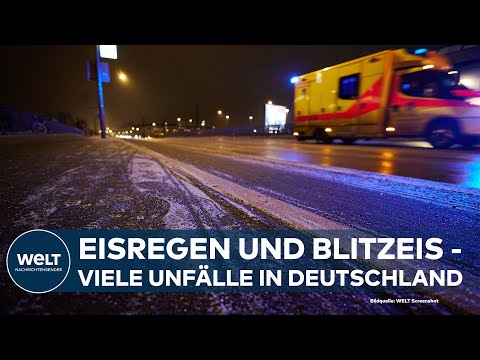 BLITZEIS: Spiegelglatte Stra&szlig;en - St&uuml;rze und Verkehrsunf&auml;lle halten Rettungskr&auml;fte in Atem