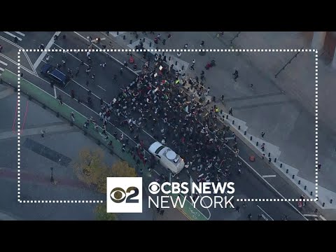 Pro-Palestinian demonstrators march to Foley Square from Brooklyn