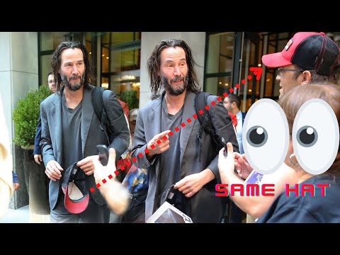 Keanu Reeves accidentally knocks over a fans pop rock.