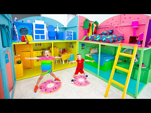 Five Kids Daily Routine in Incredible Giant Dollhouse