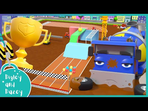 🚧🏆 Muddy Obstacle Course 🏆🚜 | Digley and Dazey | Construction Truck Cartoons for Kids