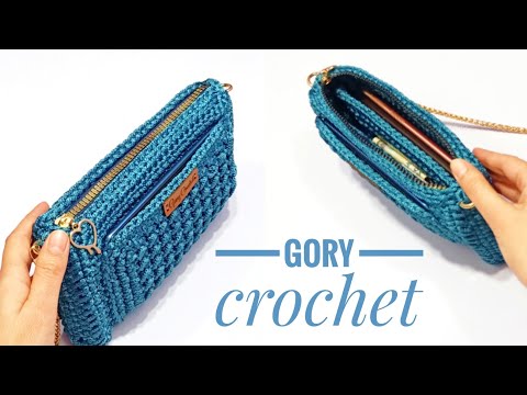 Crochet bag with an inner pocket and a front pocket for a mobile phone