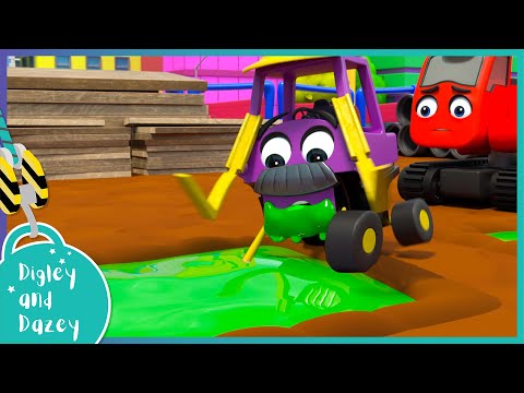 🚧 NEW! Sticky Slime Cement Mess 🚜 | Digley and Dazey | Construction Truck Cartoons for Kids