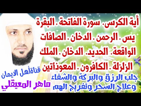 آية الكرسي سورة الفاتحة البقرة يس الصافات الدخان الرحمن الواقعة الملك الجن الزلزلة الكافرون المعوذات