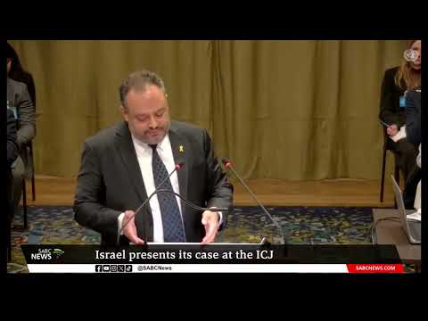 Israel's Tal Becker gives the opening remarks for Israel at the International Court of Justice