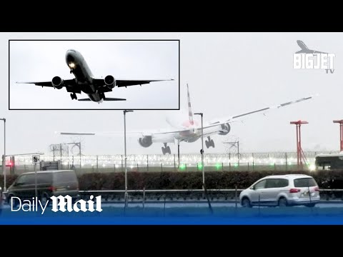 American 777 insane landing at London Heathrow Airport