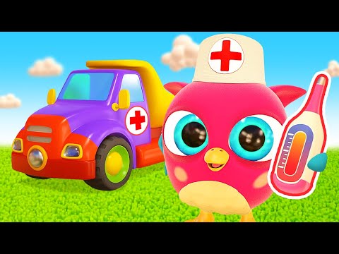 Baby penguin needs help! Hop Hop is ready for rescue! Tow truck &amp; an ambulance. Cartoons for kids.