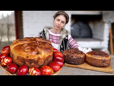 WOMAN lives in the village! BAKING traditional BREAD in the oven. Coloring  eggs for EASTER