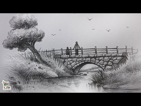 How to draw Stone Bridge in a Scenery Art with Pencil || Pencil Art