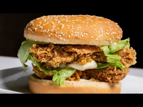 KFC Style Zinger Burger Recipe At Home | Crispy Fried Chicken Burger