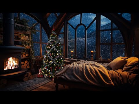 Soothes and restores with fireplace sounds &amp; blizzard | Black Screen Sleep Aid | winter wonderland