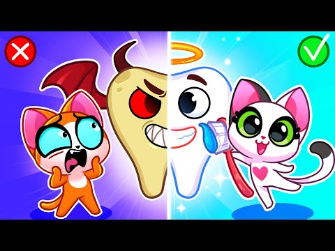 😇Angel VS Demon Tooth Story😈 Dental Care for Babies || Purr-Purr Stories