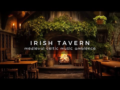 Medieval Irish Tavern While Celtic Travelling Band Plays Ambience 🔥🎶 Crackling Fireplace &amp; Chatter