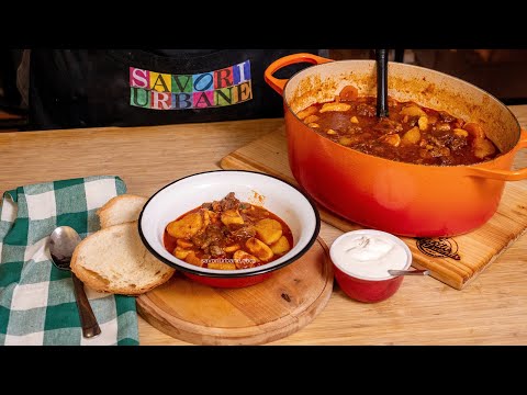 Goulash the Traditional Hungarian Recipe of Beef Stew with Paprika Sauce, Potatoes CC| Savori Urbane