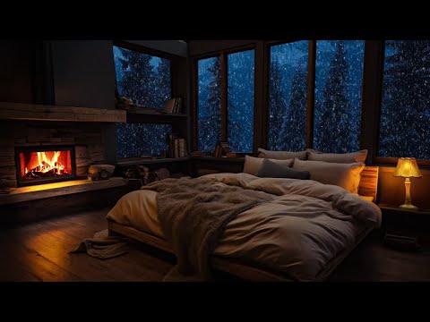 Relaxing Blizzard for Sleep | Snowstorm Sounds with Fireplace Crackling | Winter Wonderland ASMR