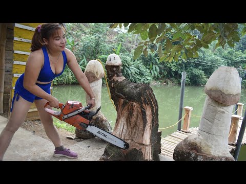 Make A Wooden Chairs, Use A Tree Stump To Make A Chair. Living On The Farm  Triệu L&acirc;m Farm