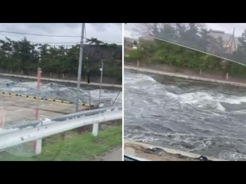 Rischio tsunami in Giappone: onde alte risalgono il fiume nella citt&agrave; di Toyama