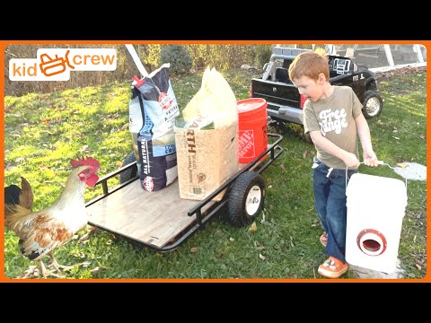 Caring for chickens with kids ride on truck, collect eggs, feed. Educational cooking eggs | Kid Crew