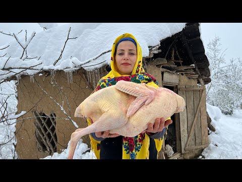 1 hour of Cooking Chicken and Turkey in Snowy Weather of Village