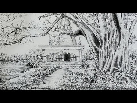 How To Draw Banyan Tree In A Scenery Art || Easy Pencil Drawing And Shading